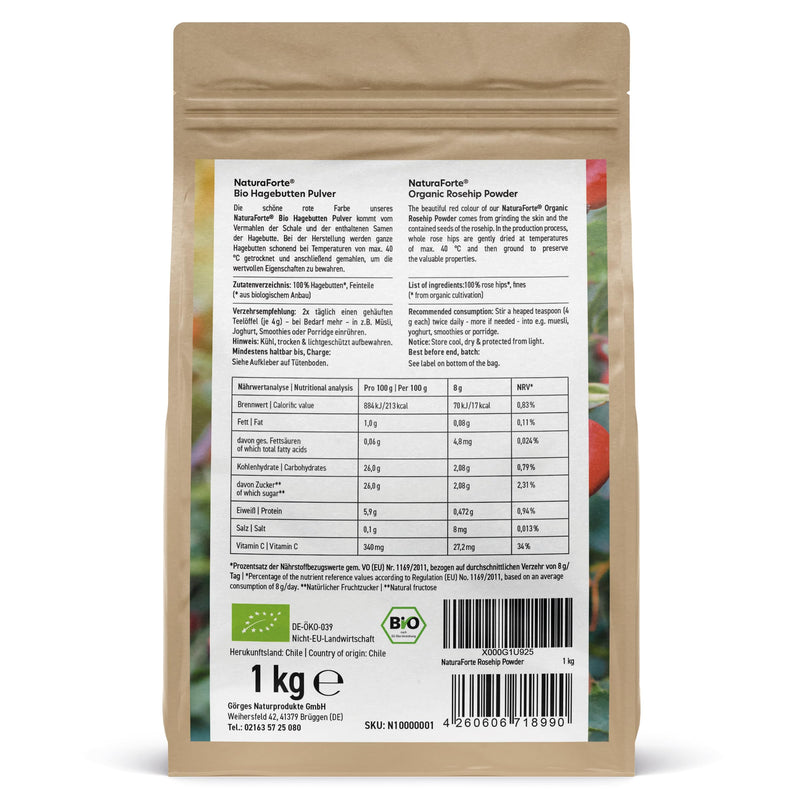 NaturaForte Organic Rosehip Powder 1kg - Natural raw food quality made from freshly ground rosehips - vegan & without artificial additives 1kg (pack of 1) - NewNest Australia