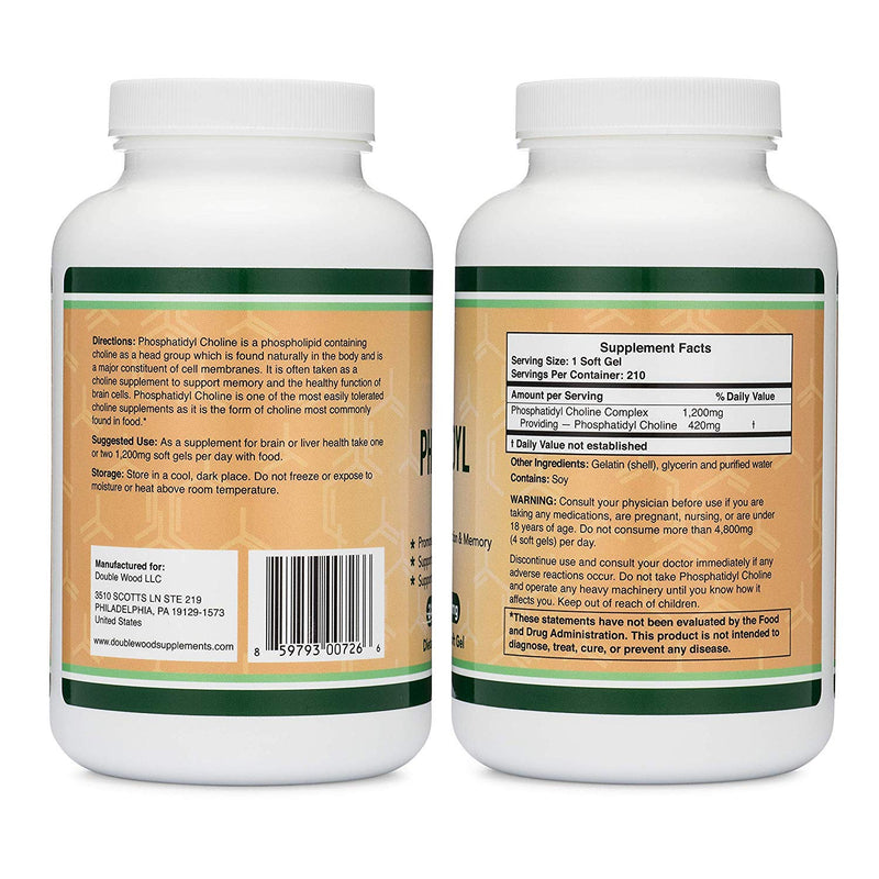 Phosphatidylcholine 1,200mg – 210 Softgels – Enhanced Version of Sunflower and Soy Lecithin - Non-GMO, Manufactured and Tested in The USA to Support Brain Health by Double Wood Supplements - NewNest Australia