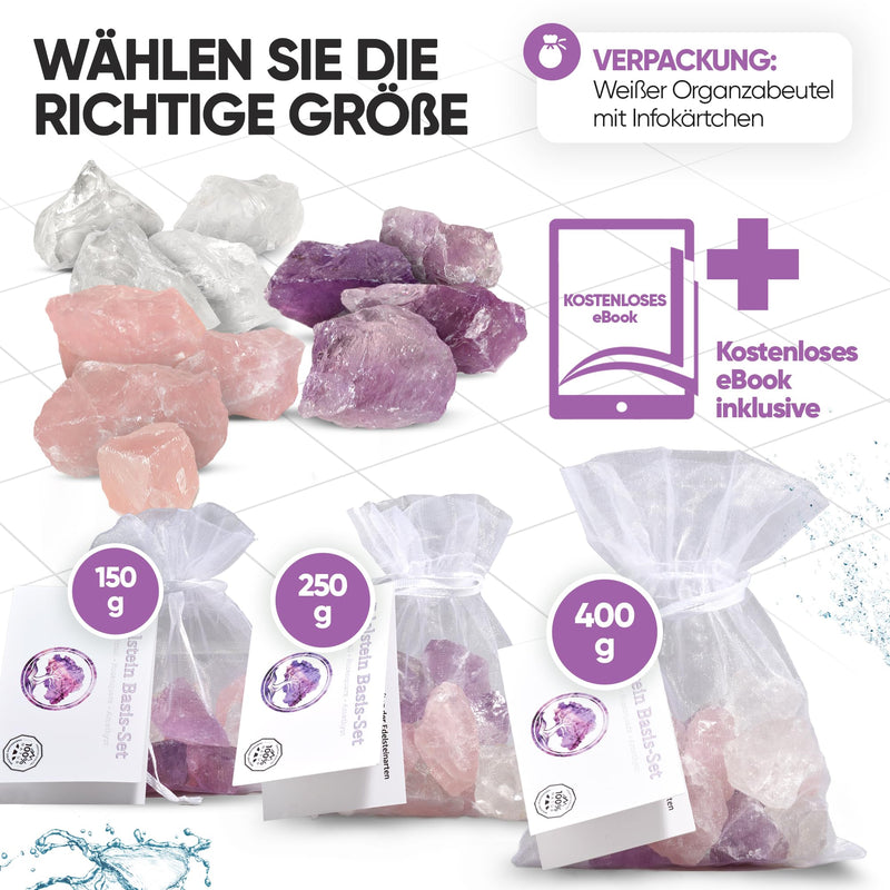 PURAJA gemstone water basic set for water revitalization | Premium Crystals | Natural stone base mix: rose quartz, amethyst, rock crystal 250 g (pack of 1) - NewNest Australia