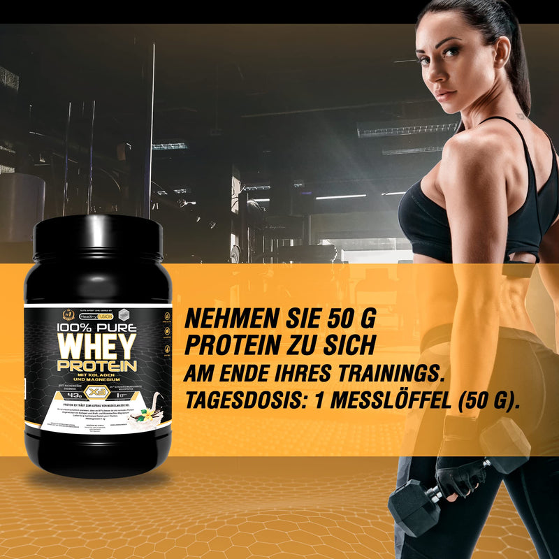 Healthy Fusion Whey Protein, Pure Whey Protein With Collagen + Magnesium, Strengthens And Builds Muscle Mass, Improves Your Training, 1000 G Protein (Vanilla) - NewNest Australia