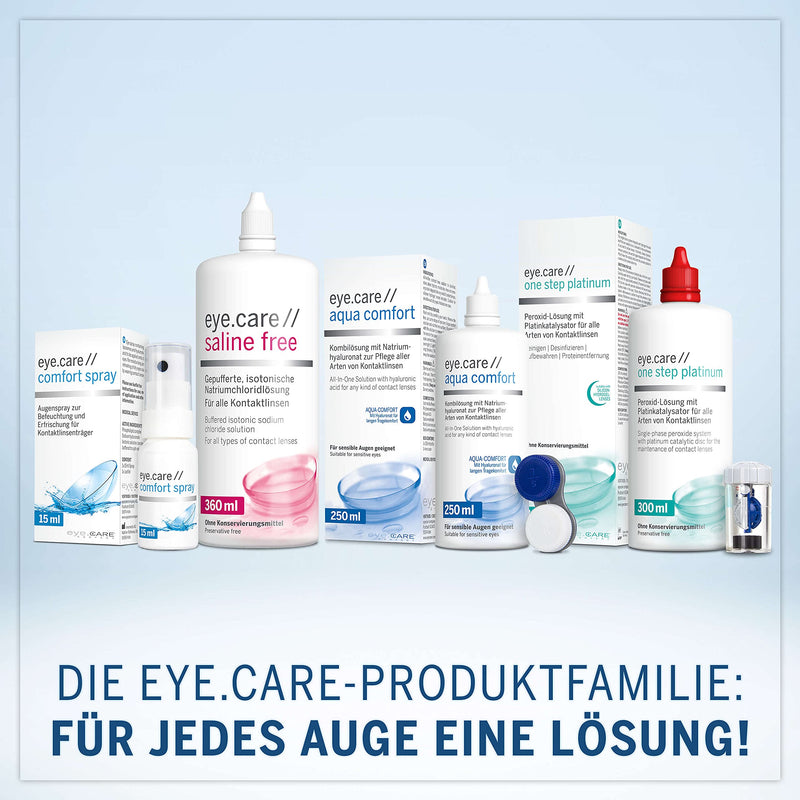 Eye.care platinum solution peroxide cleaner with platinum catalyst for disinfecting soft and hard contact lenses. Without preservatives including container 300 ml - NewNest Australia