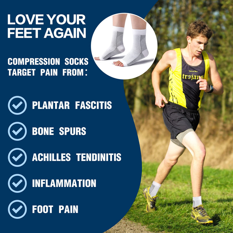 4 Pairs Plantar Fasciitis Socks Neuropathy Socks Ankle Compression Socks for Women Men Medical Ankle Support Brace Wide Calf Compression Socks for Flying, Running M White - NewNest Australia