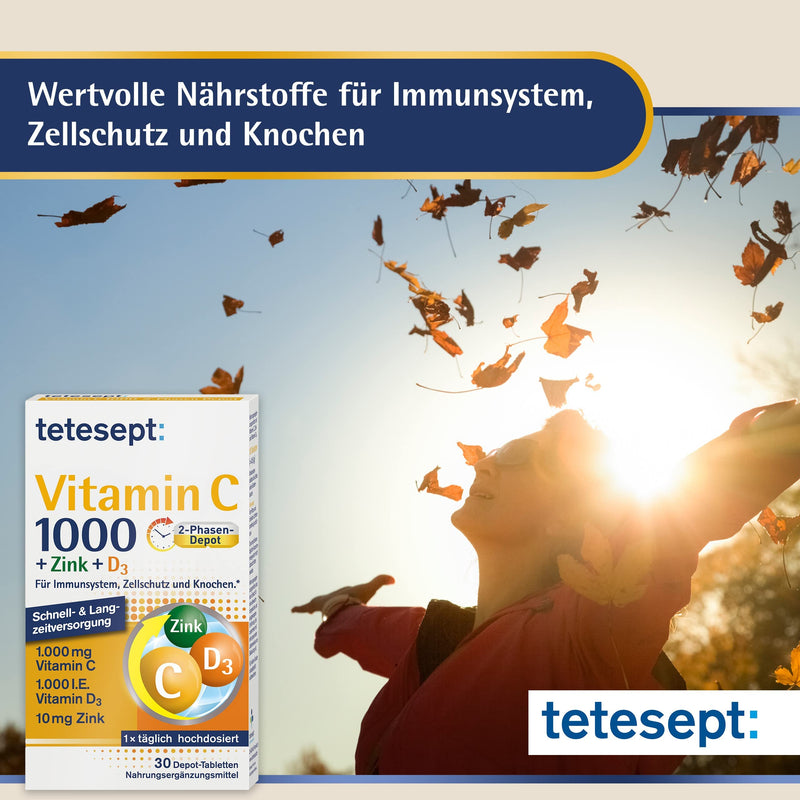 Tetesept Vitamin C 1000 + Zinc + D3 - Dietary Supplement To Support The Immune System, Cell Protection And Bones - Vitamin Tablets - 3 X 30 Tablets Tetesept Vitamin C 1000 + Zinc + D3 - NewNest Australia