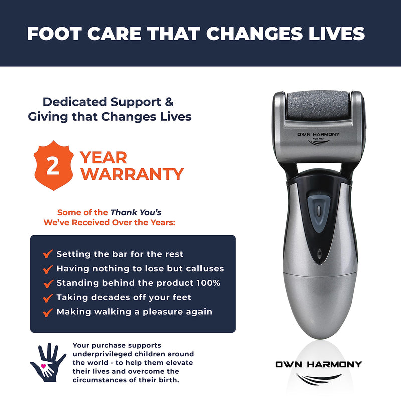 Electric Hard Skin Remover for Men by Own Harmony: USA's Best Rated Callus Remover- Rechargeable Pedicure Tools w 3 Coarse Rollers, Velvet-Smooth Foot Care- Professional Spa Pedi Feet File (USB Cord) - NewNest Australia