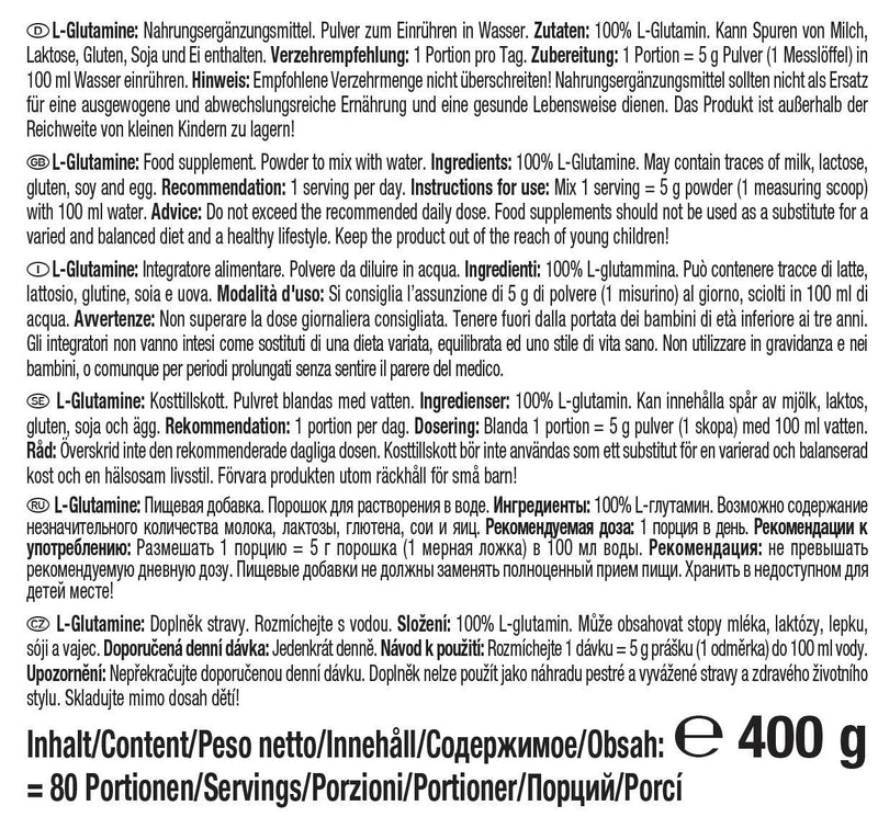 Weider L-Glutamine 100% Pure Amino Acid Powder, High Dosage, Neutral In Taste And Without Additives, 400 G Glutamine Powder For 80 Servings, For Bodybuilding, Muscle Building And Fitness - NewNest Australia