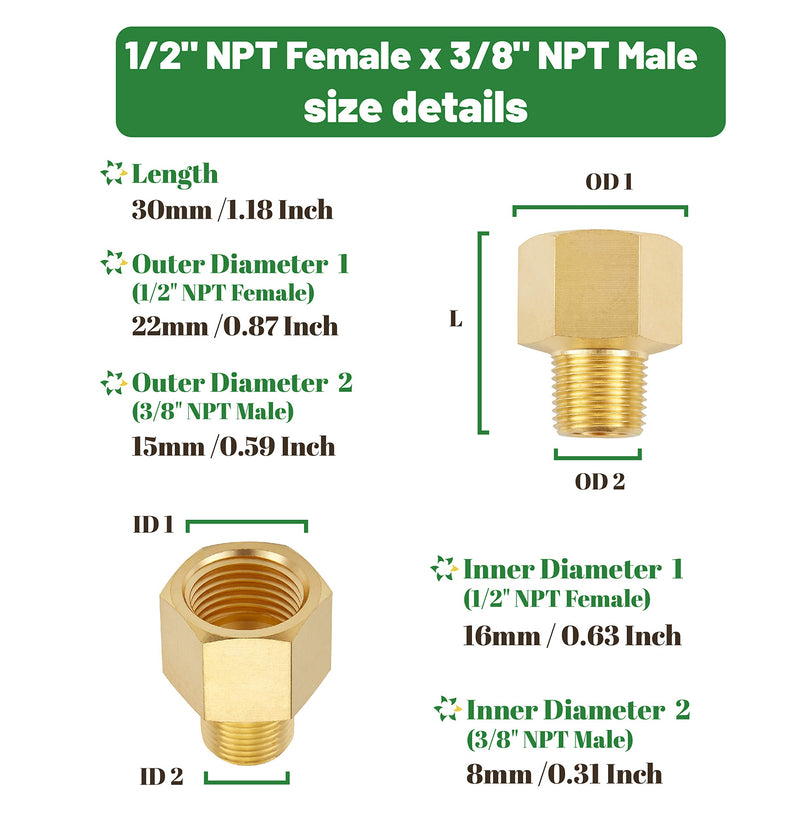 Litorange 3 PCS Brass Pipe Fitting Reducer Adapter，3/8" NPT Male x 1/2 Inch NPT Female Extension Connector - NewNest Australia