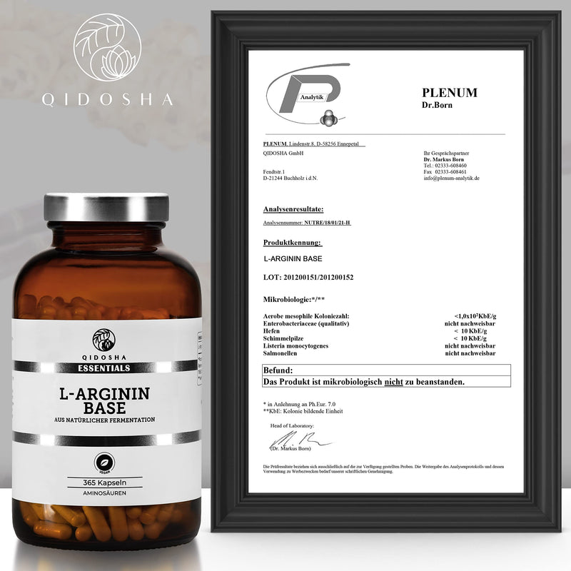 Qidosha L Arginine Base Capsules High Dose 365 Capsules In Glass L-Arginine Base 500Mg Per Capsule, Pure Vegetable Amino Acid L-Arginine Base Capsules, 100% Vegan, Produced In Germany - NewNest Australia