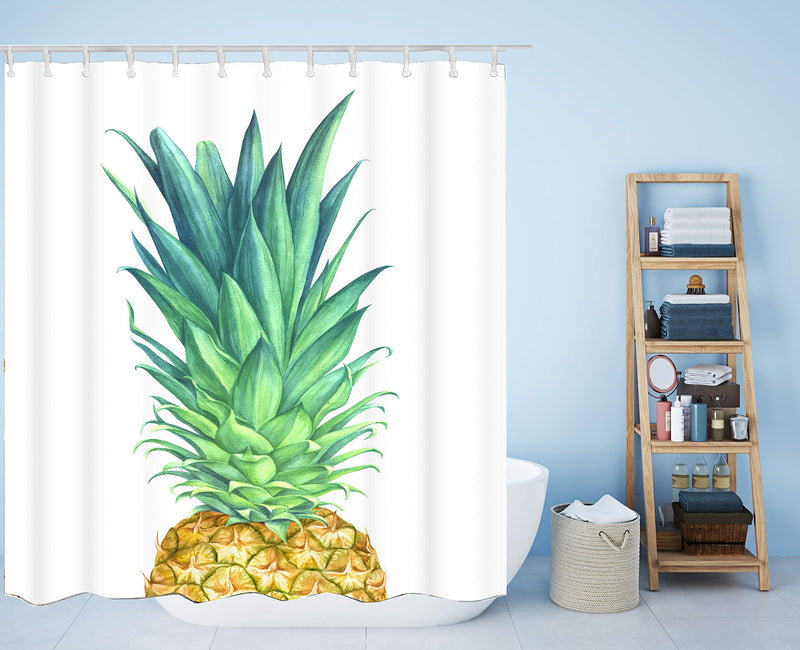 BECAN Pineapple Shower Curtain Watercolor Pineapple Tropical Fruit Green Yellow Concise Design Polyester Fabric Waterproof Bathroom Shower Curtain 72X72 Inches with 12pcs Hooks - NewNest Australia