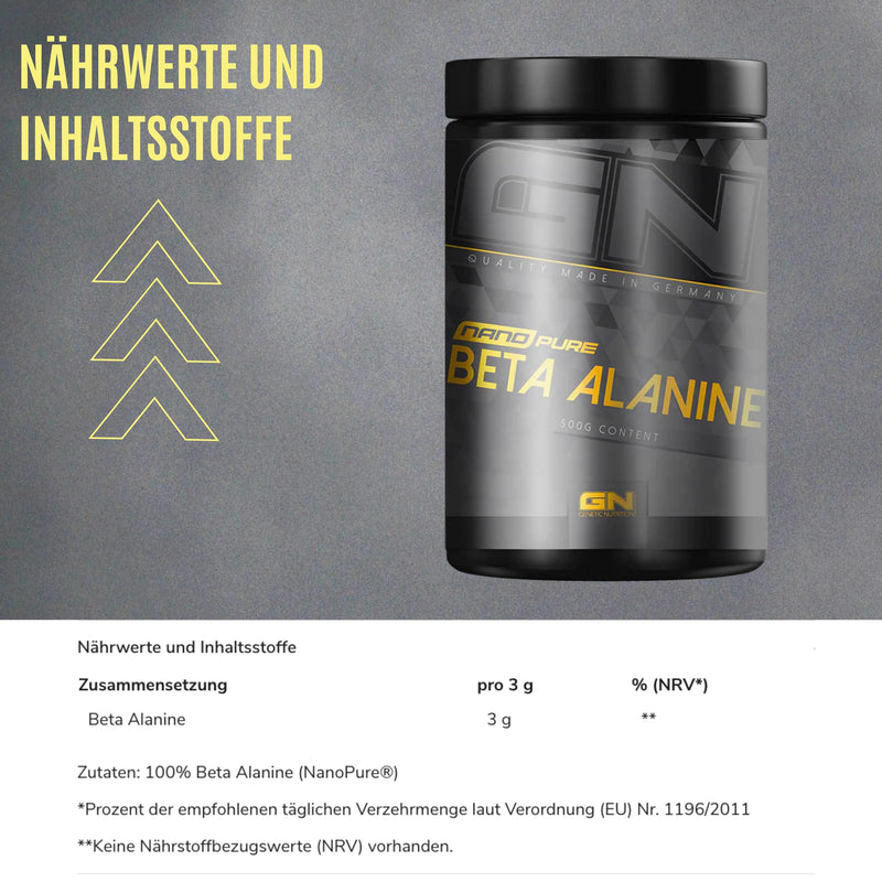 GN Laboratories Nano Pure Beta Alanine (500 g powder) - 100% pure beta alanine for optimal performance - vegan, easy to dose - Made in Germany - NewNest Australia