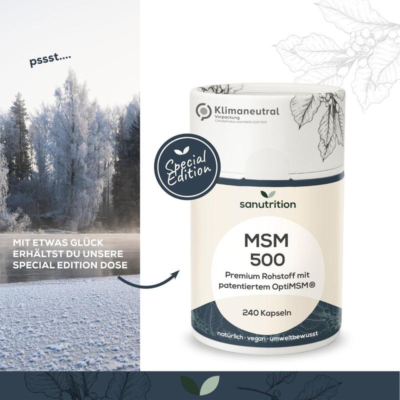 MSM 500 mg per capsule | 240 capsules | High dosage | Organic Sulfur | With branded raw material OptiMSM® with particularly good bioavailability | Vegan | 100% ecological paper packaging - NewNest Australia
