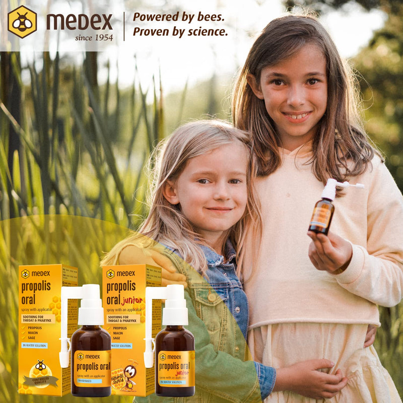 Medex Propolis Oral Junior, Mouth And Throat Spray, Water-Based, Without Alcohol; With Added Honey, Sage, Niacin, Spruce Tips, With Applicator, For Children From 3 Years, 30 Ml - NewNest Australia