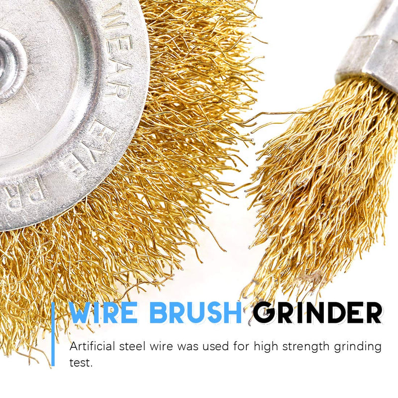 Rustark 9 Packs Wire Drill Brush Sets 9 Size Brass Coated Wire Wheel and Cup Brush Set with 1/4 Inch Round Shank for Rust Paint Corrosion Removal Polishing - NewNest Australia