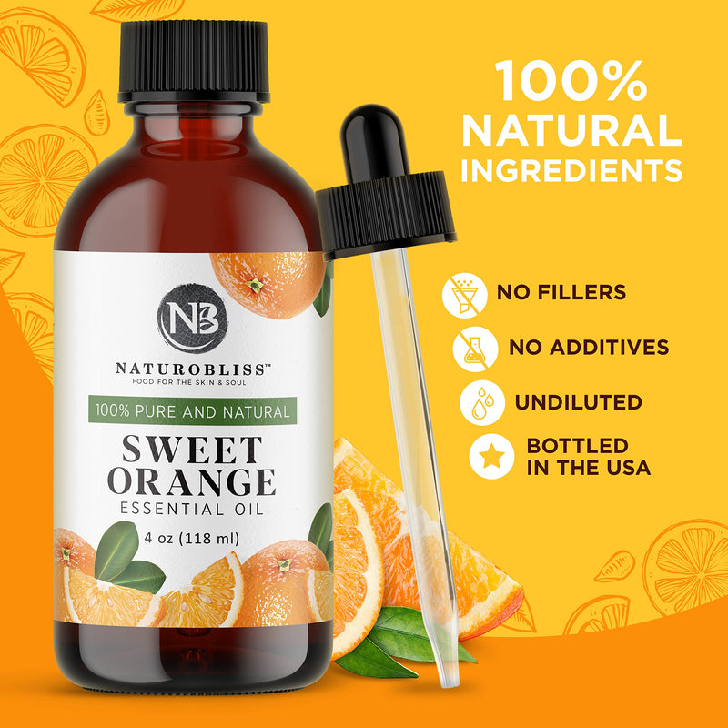 NaturoBliss 100% Pure & Natural Sweet Orange Essential Oil Therapeutic Grade Premium Quality Oil with Glass Dropper - Huge 4 fl. Oz - Perfect for Aromatherapy and Relaxation - NewNest Australia