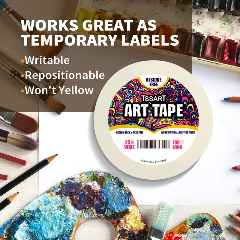 TSSART White Art Tape Medium Tack - Masking Artists Tape for Drafting Art Watercolor Painting Canvas Framing - Acid Free 1/4 Inch Wide 180FT Long 0.25inch - NewNest Australia