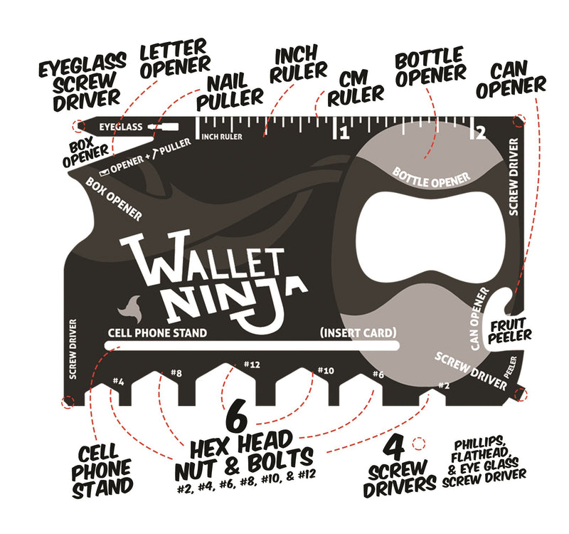 Wallet Ninja- 18 in 1 Credit Card Sized Multitool (#1 Best Selling in the World) (Black) - NewNest Australia