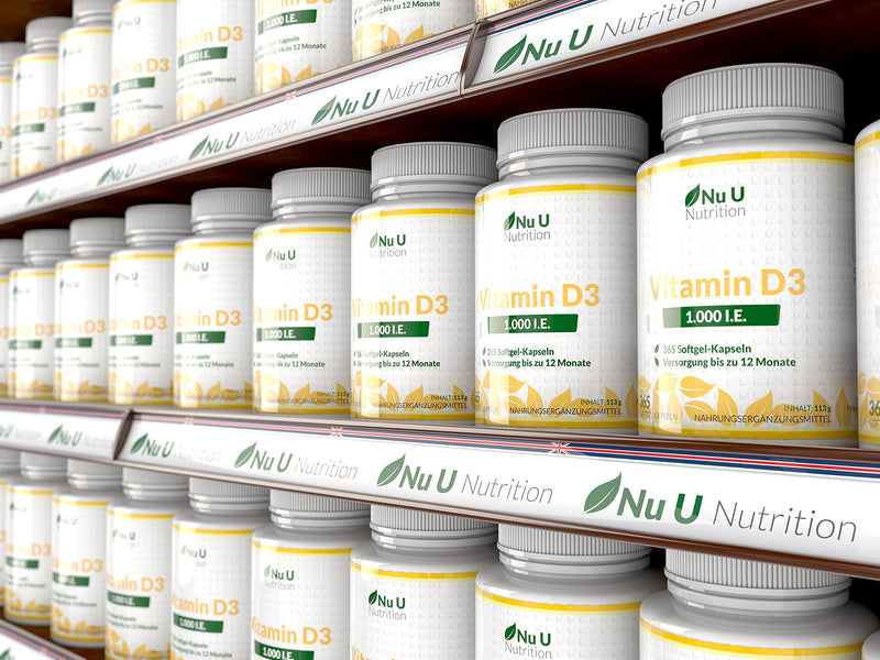 Vitamin D3 1,000 IU high dose | for bones, teeth & immune system | Annual supply | 100% Money Back Guarantee | 365 Softgel Capsules | Dietary supplements from Nu U Nutrition - NewNest Australia