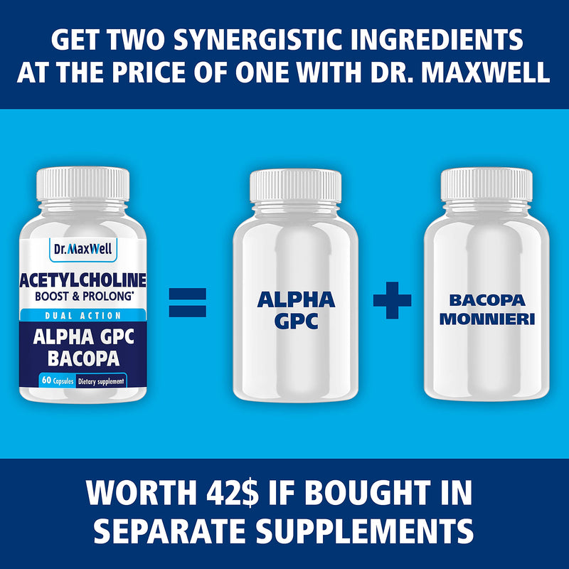 Acetylcholine, Alpha GPC Choline 600mg + Bacopa, Better Than Each Alone. More Reliable Acetylcholine (Responsible for Memory & Learning) Supplement, Dual Action Unlike Competitors. Best Choline Form - NewNest Australia