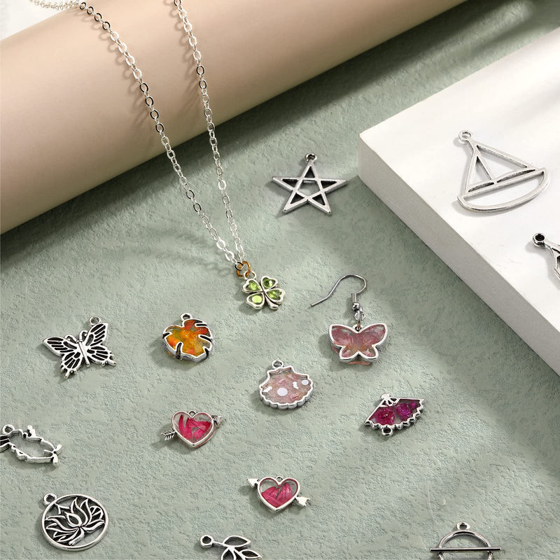 100 Pcs Bezel Charms Pendant Hollow Bezel Pendants Assorted Hollow Bezels for Jewelry Making Open Bezels for Resin Earring Necklace Casting Flower Frame Pendant DIY Crafts Resin Jewelry Moulds - NewNest Australia