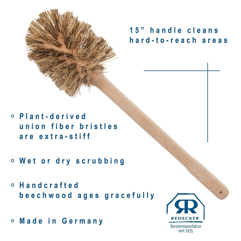 Redecker Union Fiber Toilet Brush with Untreated Beechwood Handle, Durable Natural Stiff Bristles, 15", Made in Germany - NewNest Australia