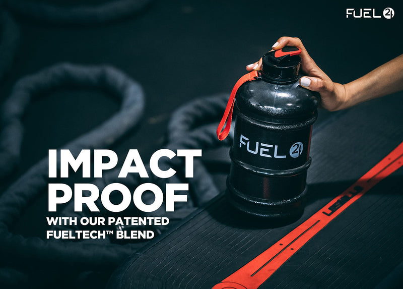 Fuel24 Jug - 2.2 Litre Water Bottle - Extra Strong Flex Material - Drop Proof, Pop or Straw Cap Options - 2.2L Large Gym Sports Bottle, BPA FREE Pop Cap Transparent Black - NewNest Australia