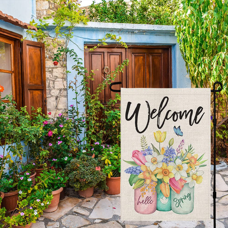 Spring Garden Flag Floral Mason Jar 12×18 Inch Double Sided Outside Vertical Holiday Yard Décor 12"X18" - NewNest Australia
