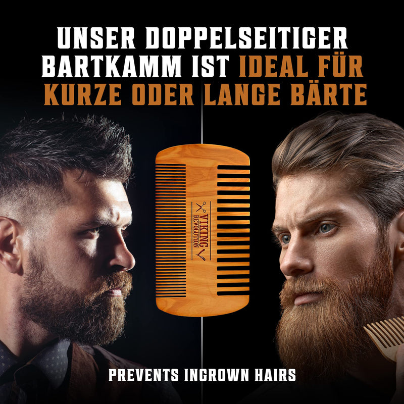 Viking Revolution - Beard Comb & Beard Brush Set for Men - Natural Beard Brush Boar Bristles & Dual-action Pear Wood Comb with Velvet Travel Case - Valentine's Day Gift for Him - NewNest Australia