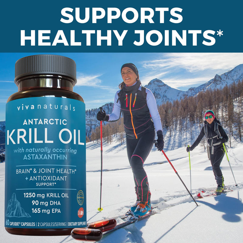 Krill Oil Supplement 1250mg - Antarctic Krill Oil Omega 3 Providing Astaxanthin, DHA and EPA, Joint Support and Brain Supplement with No Fishy Aftertaste (60 Capsules) 60 Count (Pack of 1) - NewNest Australia