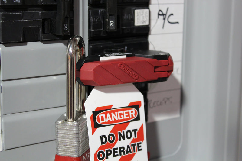 Accuform STOPOUT 120/240 Circuit Breaker Lockout (Double Pole) Bar Clamp, 1.5" x 3.33" x 1.75", Red, KDD161 - NewNest Australia