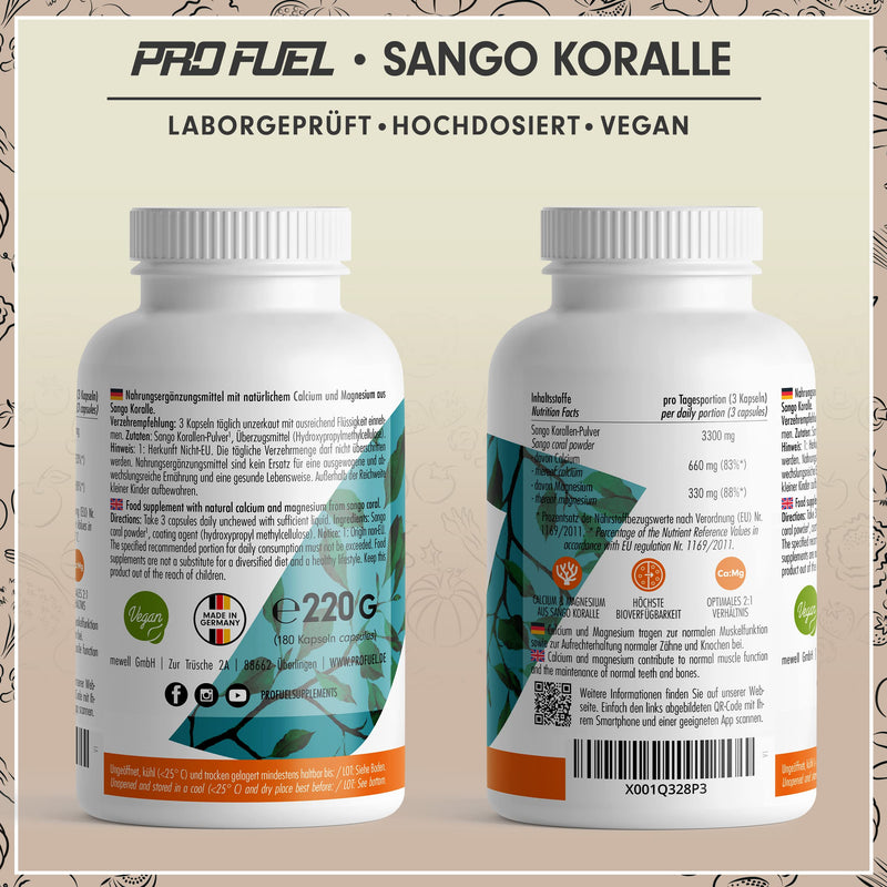 Sango Sea Coral 180 capsules, high dose with 660mg calcium + 330mg magnesium per day, natural calcium and magnesium complex - without unwanted additives, supply for 60 days, 100% vegan 1x 180 capsules - NewNest Australia