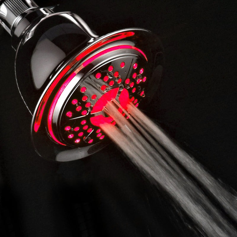 PowerSpa All Chrome 4-Setting LED Shower Head with Air Jet LED Turbo Pressure-Boost Nozzle Technology; 7 Colors of LED Lights Change Automatically Every Few Seconds - NewNest Australia