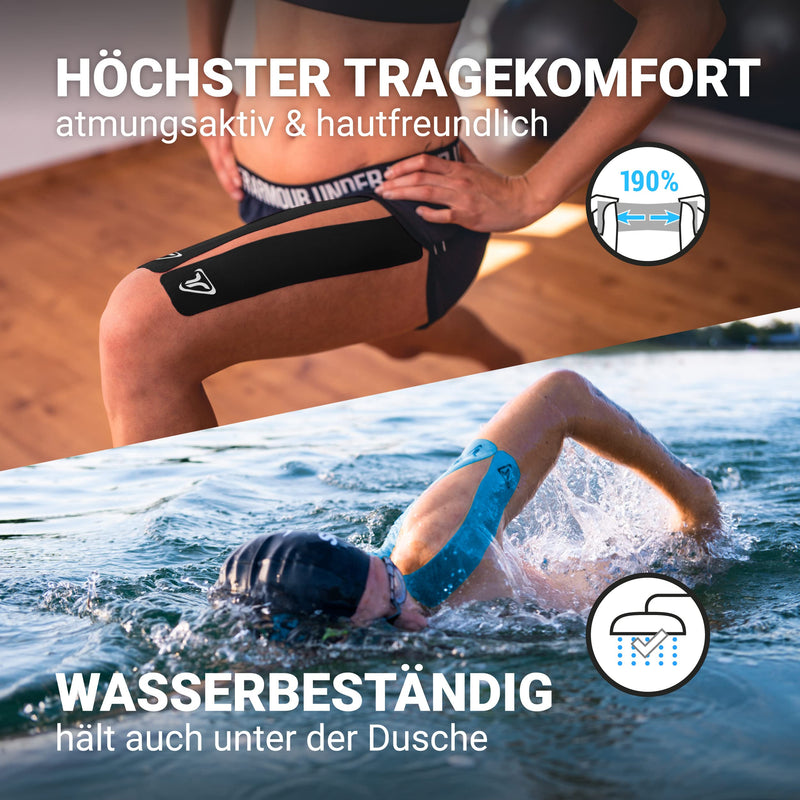 Truetape Kinesiology Tapes Pre-Cut - 40 Stripes Kinesiology Tape (25 Cm X 5 Cm) | Waterproof & Elastic Kinesiology Tape | Particularly High Elasticity I Skin-Friendly Sports Tapes I Blue & Black - NewNest Australia