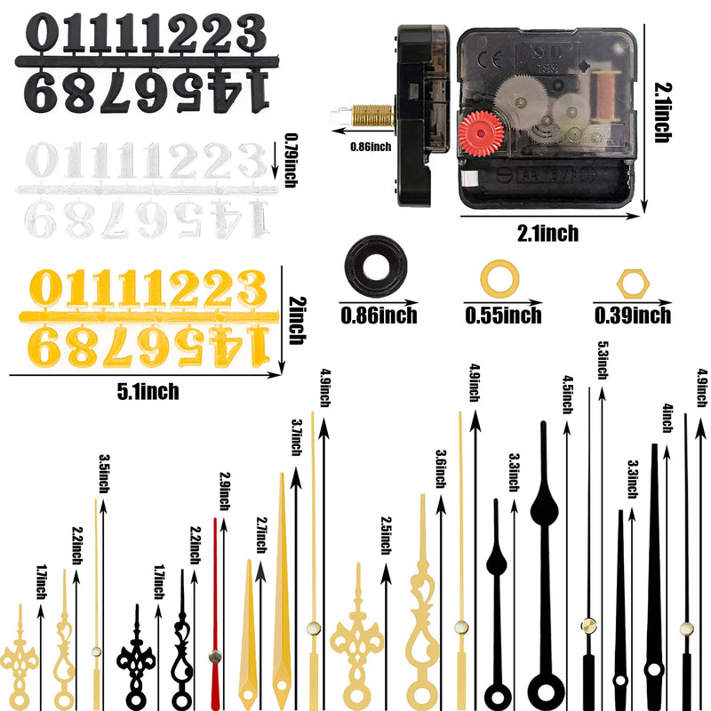 6pcs High Torque Quartz Clock Movement Mechanism Replacement Clock Numerals Kit with 6 Different Pairs of Hands Clock for DIY Wall Clock Handicrafts Repair Clock Parts 21.5mm - NewNest Australia