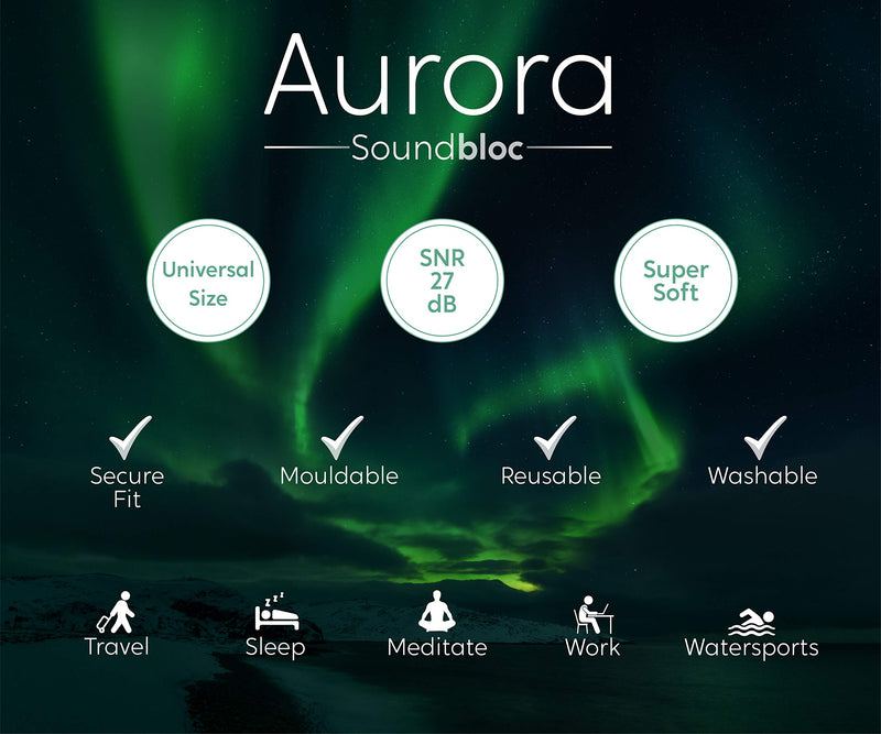 Aurora by Soundbloc™- 6 Pairs – Super Soft Silicone Ear Plugs for Sleeping, Meditation Aid - Custom Fit Ear Plug Noise Cancelling Reusable - The Earplug for Sleep, Meditate Size S/M - NewNest Australia