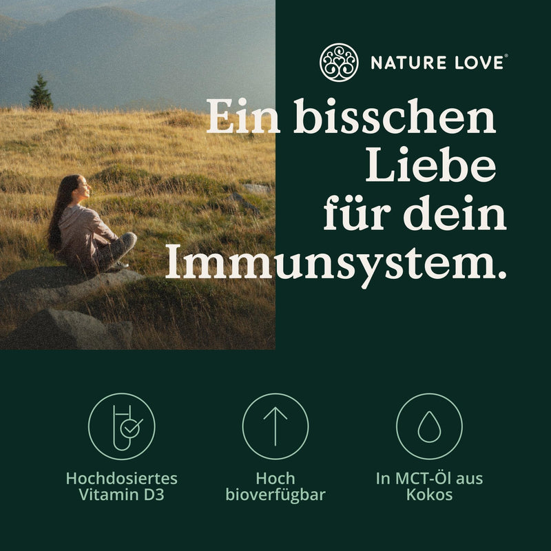 NATURE LOVE® Vitamin D3 1000 (50ml liquid) - laboratory tested 1000 IU per drop - in MCT oil from coconut - high dose of vitamin D - highly bioavailable, very high stability and without unnecessary additives - NewNest Australia