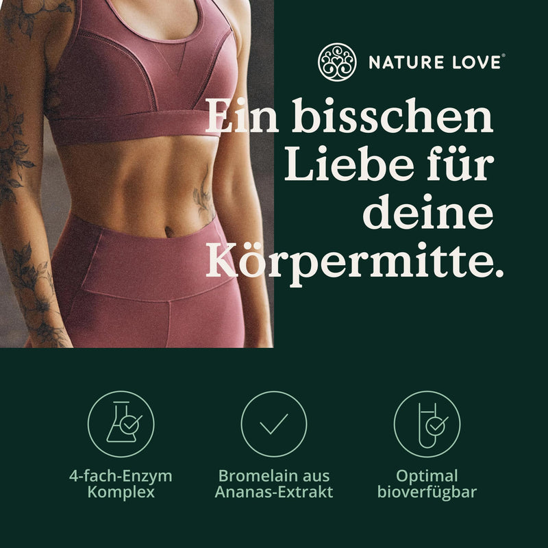 NATURE LOVE® enzyme complex - 120 capsules - including lipase & α-amylase | with bromelain, rutin, cellulase and inulin - digestive enzymes in a 4 month supply - vegan, laboratory tested - NewNest Australia