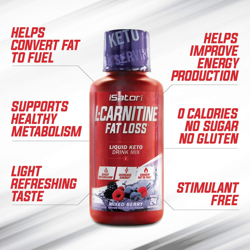 iSatori L-Carnitine Liquid Fat Burner and Metabolism Activator - Fat Loss for Health and Fitness - Keto Friendly Weight Loss - Stimulant Free - Mixed Berry 1500mg (24 Servings) - NewNest Australia