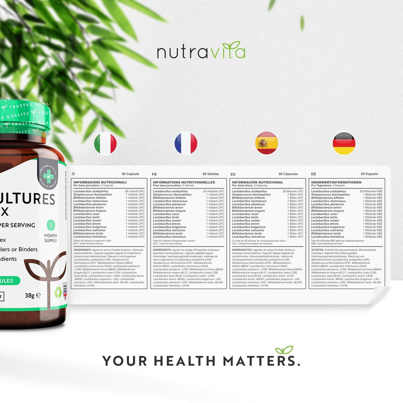 Bio Cultures Complex - 40 Billion Cfu Per Daily Dose With 15 Bacterial Strains - High Dose Vegan Probiotic Capsules With High Efficiency And Intensive Active Ingredient Content - Made By Nutravita - NewNest Australia
