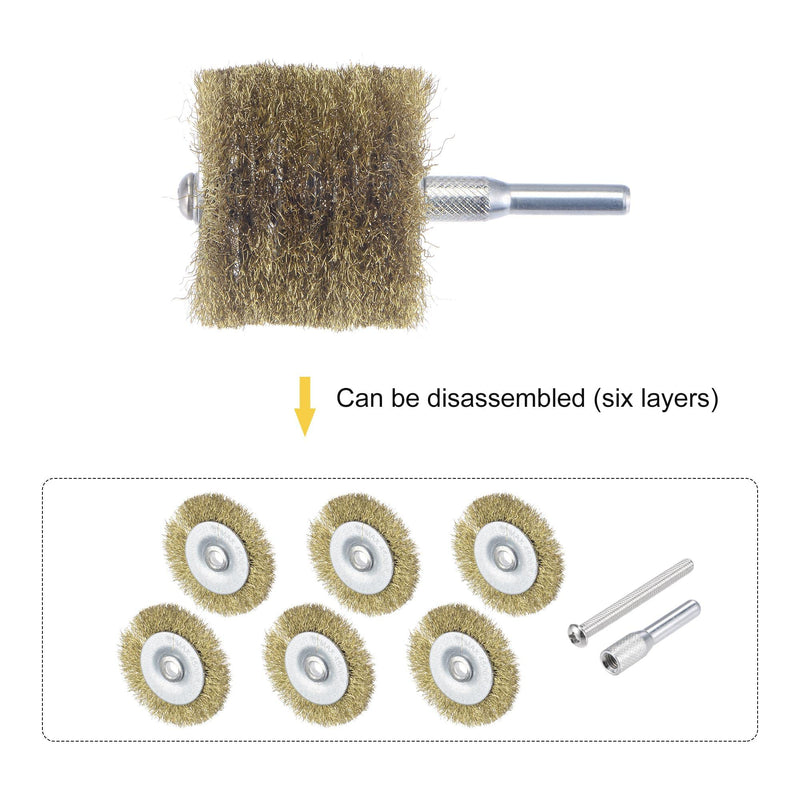 uxcell Wire Wheel Brush, 2" x 1.69" Stainless Steel Brass Plated Coarse Crimped Wire 0.007" (0.175mm) Wire Dia with 1/4" (6mm) Shank for Cleaning Rust Stripping Abrasive - NewNest Australia