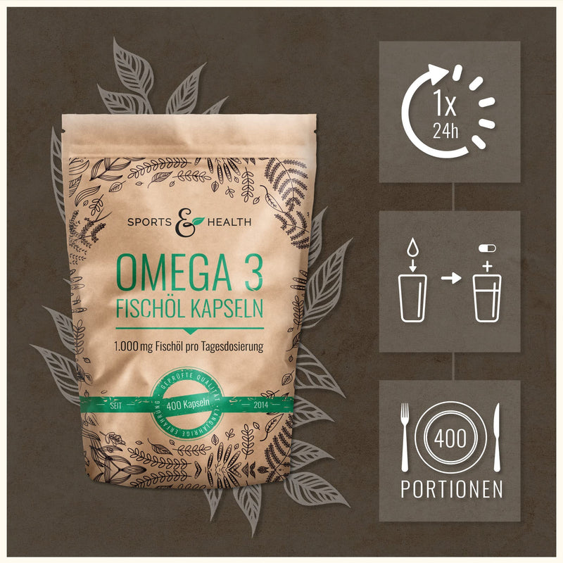 Omega 3 fish oil capsules - 400 capsules high dosage in special quality - 1000mg Omega3 fatty acids per capsule - quality of the fish oil capsules tested in Germany - NewNest Australia