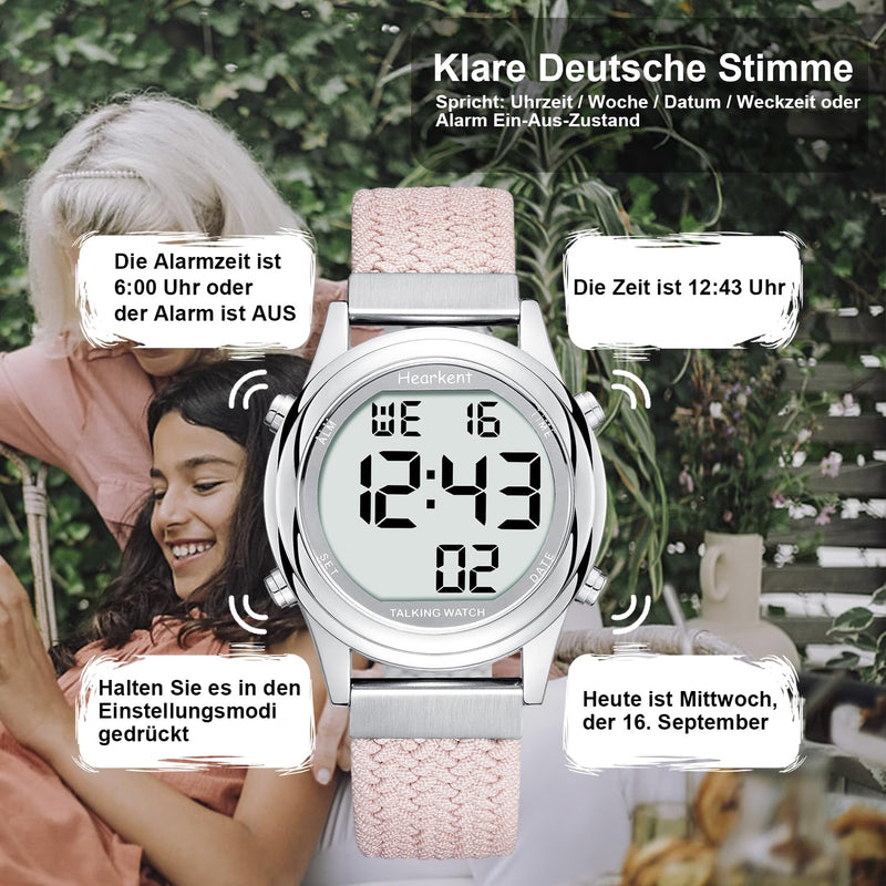 Hearkent Digital Talking Watch for Women with German Pleasant Voice LCD Large Numbers Watch for Visually Impaired, Elderly or Blind People Black - NewNest Australia