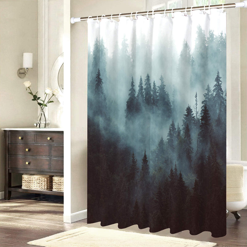 Tititex Rustic Mountain Tree Shower Curtain Set, Smokey Mist Forest National Scenery Polyester Waterproof Cloth Bathroom Curtain with 12 Hooks, 69"x70" Inches… - NewNest Australia