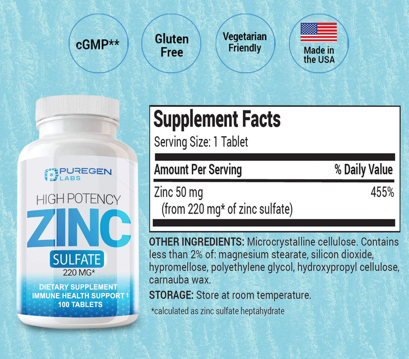 Zinc 220mg [High Potency] Supplement – Zinc Sulfate for Immune Support System 100 Tablets - NewNest Australia