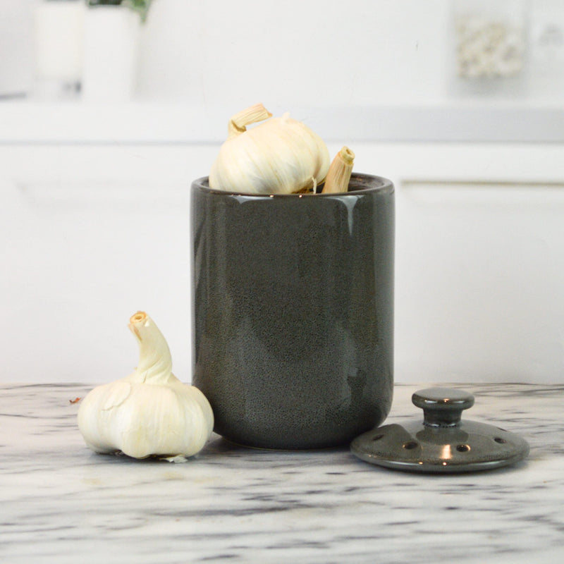 Stoneware Garlic Keeper Canister, Grey Reactive Glaze Reactive Glaze Grey - NewNest Australia