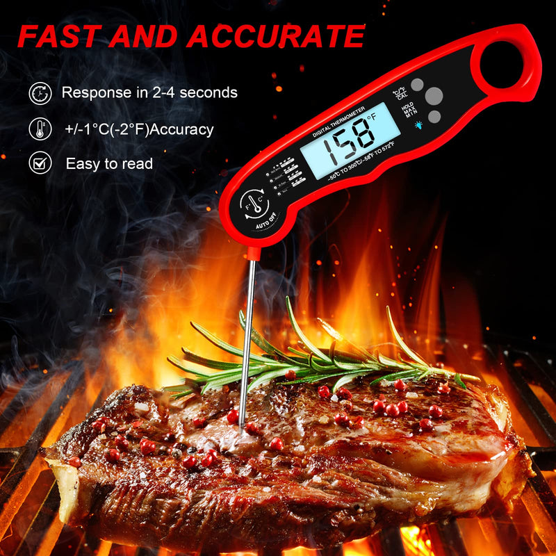 Meat Thermometer Digital for Cooking and Grilling, Collapsible Probe, with Magnet, Calibration, Backlight Waterproof Food Thermometer, Instant Read Thermometer for Kitchen, Meat, Steak, Turkey - NewNest Australia