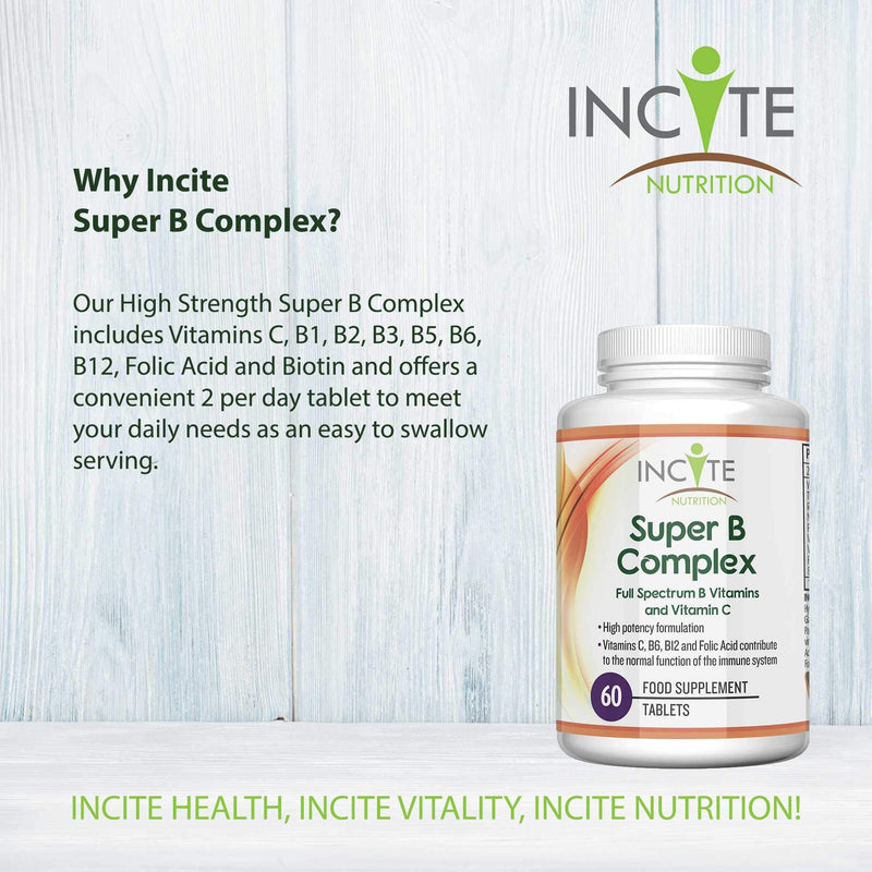 Vitamin B Complex High Strength | Super B Complex with B1, B2, B3, B5, B6, B12, Folic Acid, Vitamin C and Biotin | Suitable for Vegetarians and Vegans Plus GMO Free 60 Premium Easy Swallow Tablets - NewNest Australia
