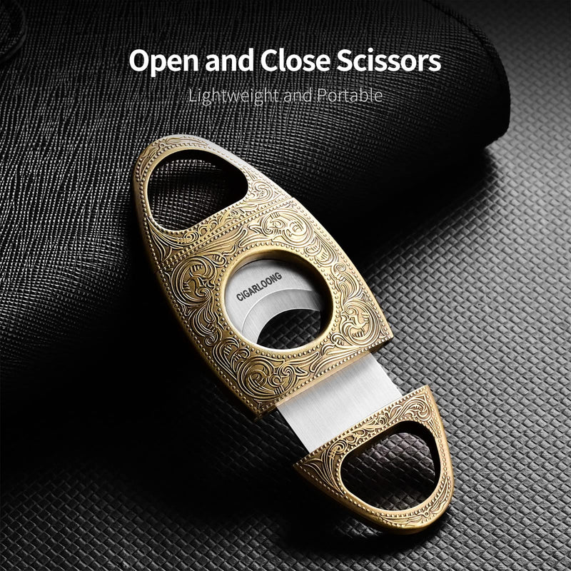 CIGARLOONG Cigar Cutter Stainless Steel Bronze Engraved Double Cut Blade Cigar Guillotine (Black) Black - NewNest Australia