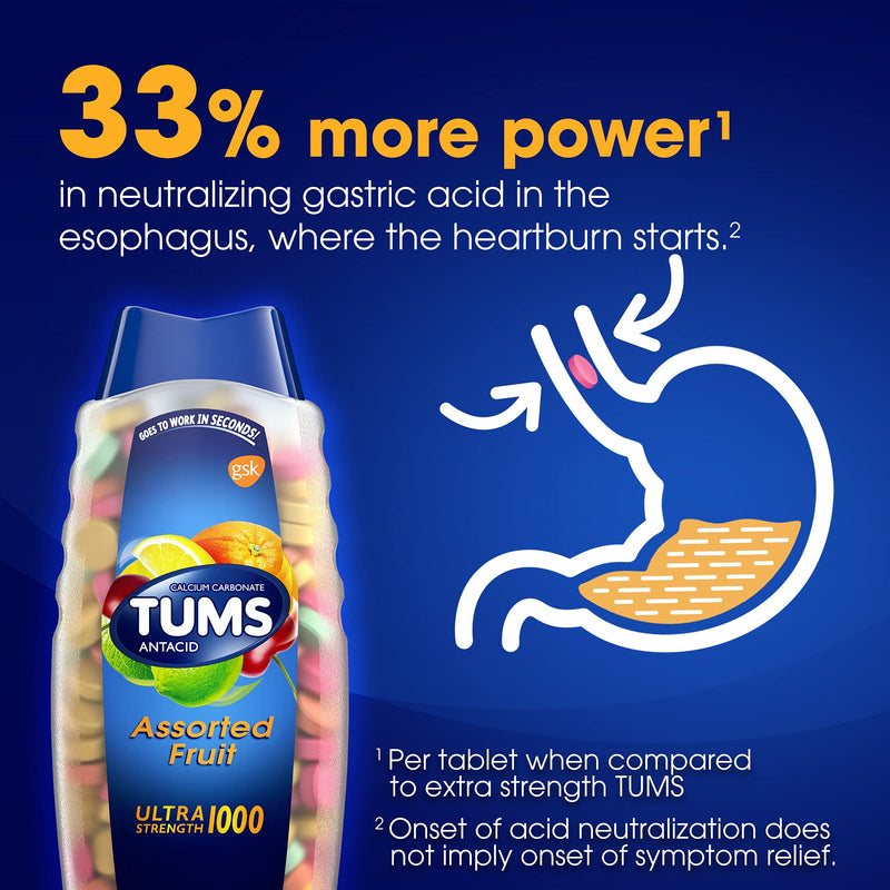 TUMS Ultra Strength Antacid Tablets for Chewable Heartburn Relief and Acid Indigestion Relief, Assorted Fruit - 160 Count - NewNest Australia