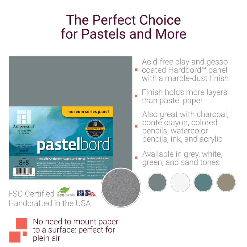Ampersand Art Supply Pastel Painting Panel: Museum Series Pastelbord, 11" x 14", Gray-1/8 Inch Depth - NewNest Australia
