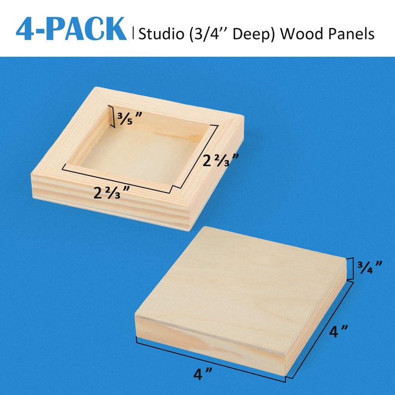 Unfinished Birch Wood Canvas Panels Kit, Falling in Art 4 Pack of 4x4’’ Studio 3/4’’ Deep Cradle Boards for Pouring Art, Crafts, Painting and More 4'' x 4'' - NewNest Australia