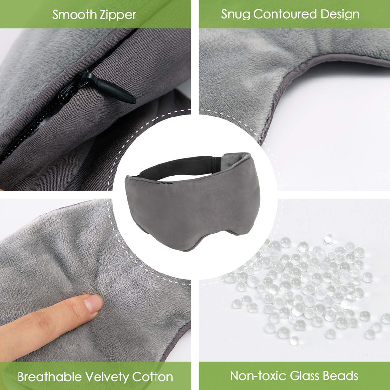 Sivio Weighted Eye Mask for Women & Men, Heatable and Freezeable Weighted Eye Pillow with Silica Beads & Adjustable Strap, Soft Breathable Cotton Eye Cover for Sleeping Faster and Better Grey - NewNest Australia